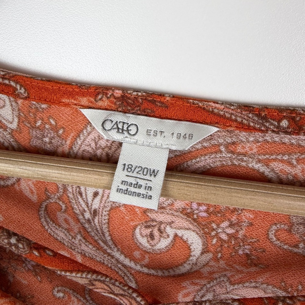 Cato Paisley Lace Up Top Size 18/20W Orange Boho Stretch Comfy Artsy Lightweight - Picture 5 of 9